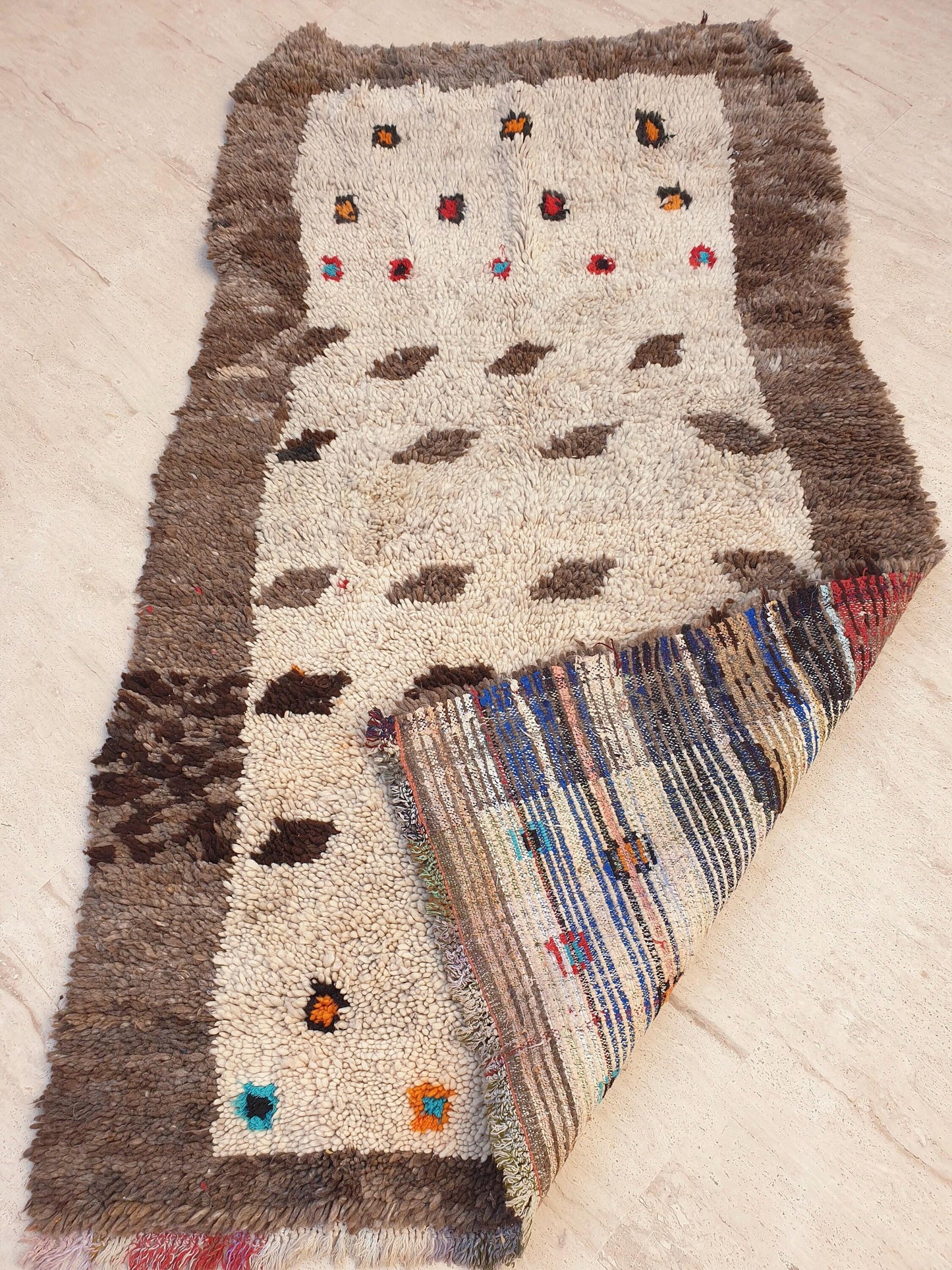 Stunning vintage moroccan rug 4.4x8 ft Abstract brown tribal rug, Brown beige neutral handmade rug