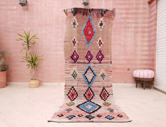 50% OFF CLOSING SALE Vintage Moroccan Rug 3.5x9.5 boujaad runner rug blush pink rug living room rug hallway rug bedroom rug pink rug