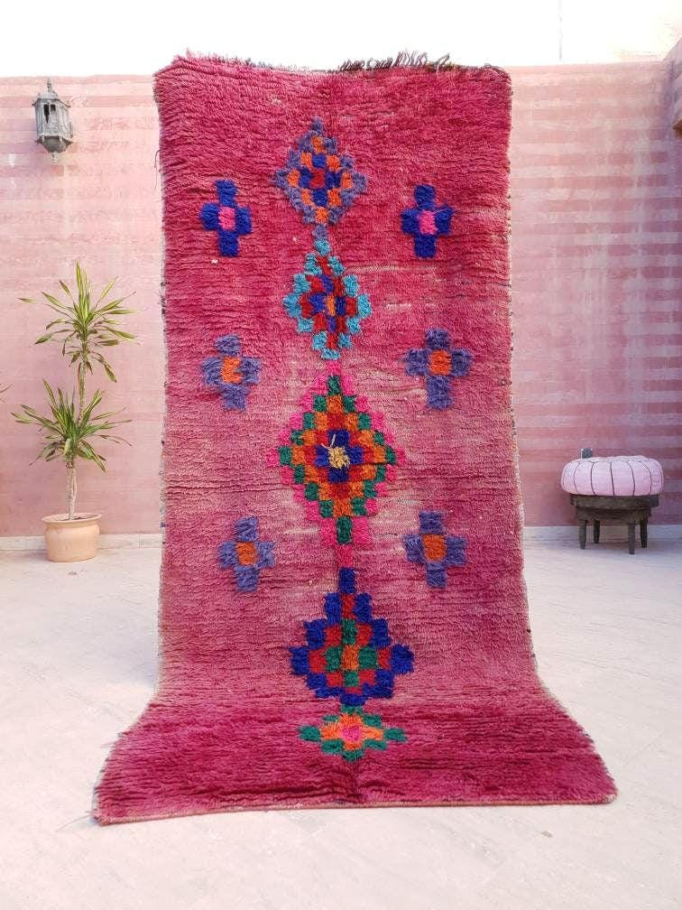 Vintage Moroccan rug 3.5x8.5 | incredible blush Boujaad rug | |  morrocan Boujad rug | antique area rug | Entry hallway rug
