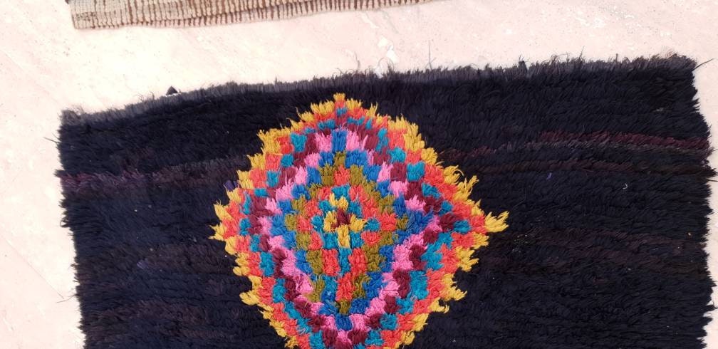 Vintage Moroccan Rug 3.7x9.2 Super Pretty Runner Rug | Boujaad Rug  | Berber Boucherouite Rug | Hallway Rug | Vintage Entry way Rug