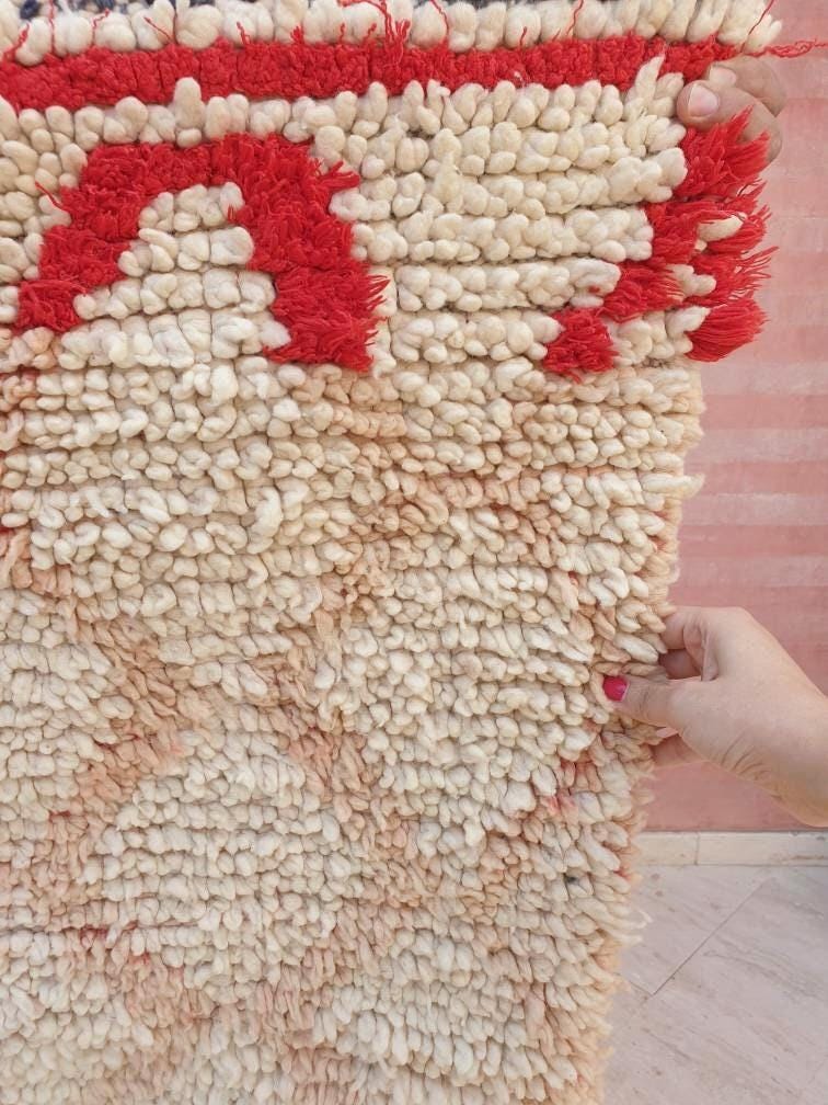 Vintage Moroccan Rug 3x5.6 Super Pretty vintage Berber Wool Rug, Peach Eggshell  Geometric boujaad berber rug, artistic Red accent rug