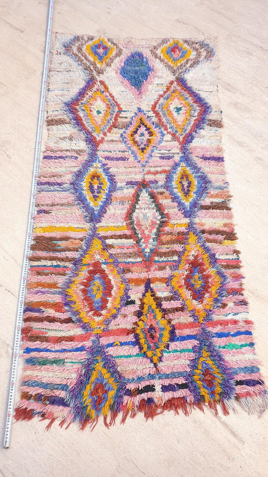 50% OFF CLOSING SALE Vintage Moroccan Rug 3x6.6 Boucherouite Rug, berber colorful pastels rug, diamond  lovely vintage rug, living room rug