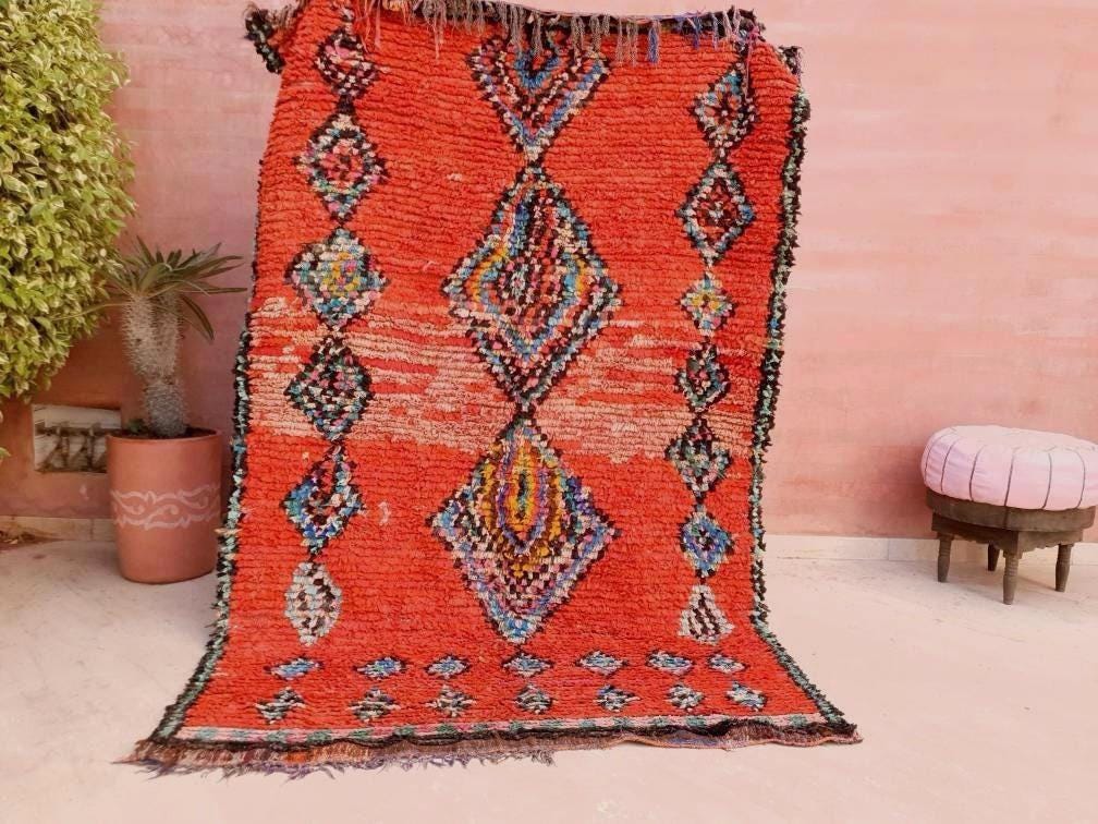 Vintage Moroccan Rug 5x7.7 Red bold vintage Boucherouite Rug, bedroom rug living room  hallway rug berber area rug