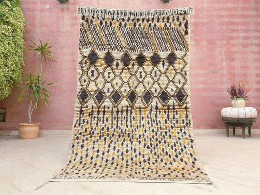 50% OFF CLOSING SALE Vintage Moroccan Rug 4x7 Stunning  Azilal Rug Mustard Brown Cream Berber Rug | Unique Tribal rug | wool bedroom rug