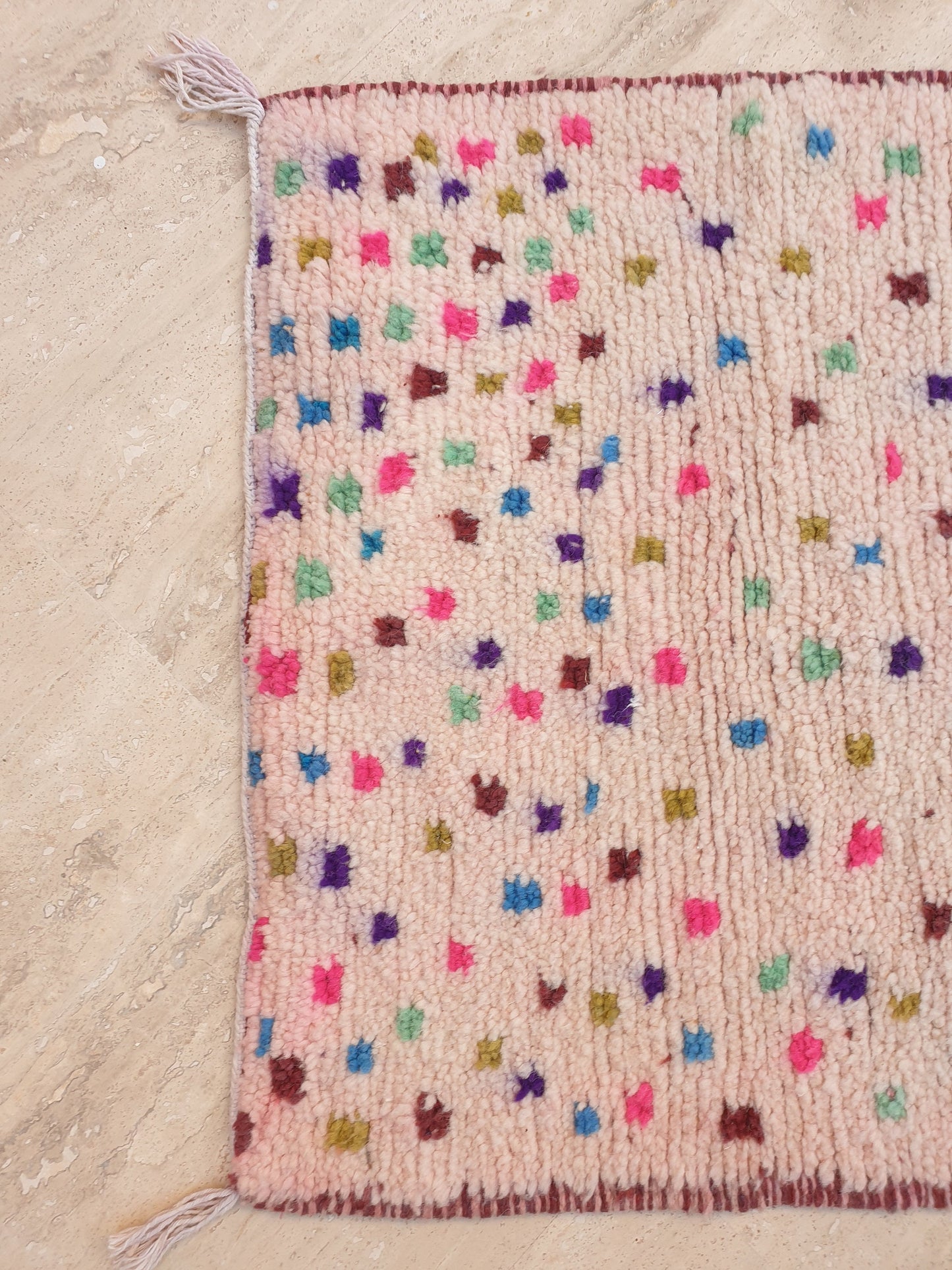 Beautiful Moroccan Runner rug 2.4x6.8 dotted wool rug,colorful dots moroccan carpet, berber tribal rug