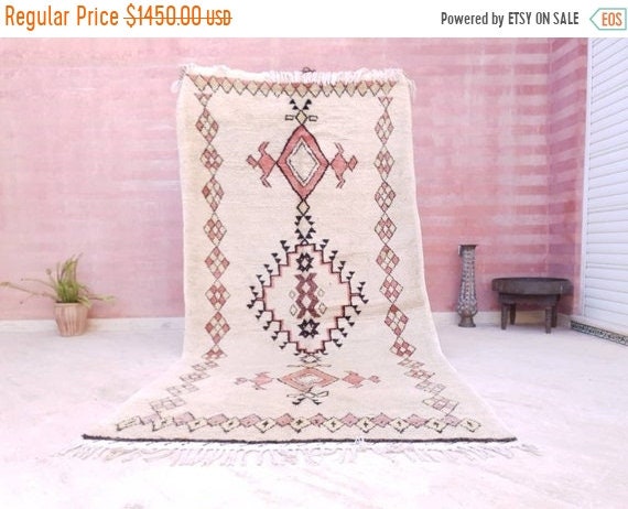 Vintage Morrocan Rug 4.5x9.5 Midcentury blush Azilal Berber Rug bedroom rug living room  rug large area rug boujaad rug beni ourain rug