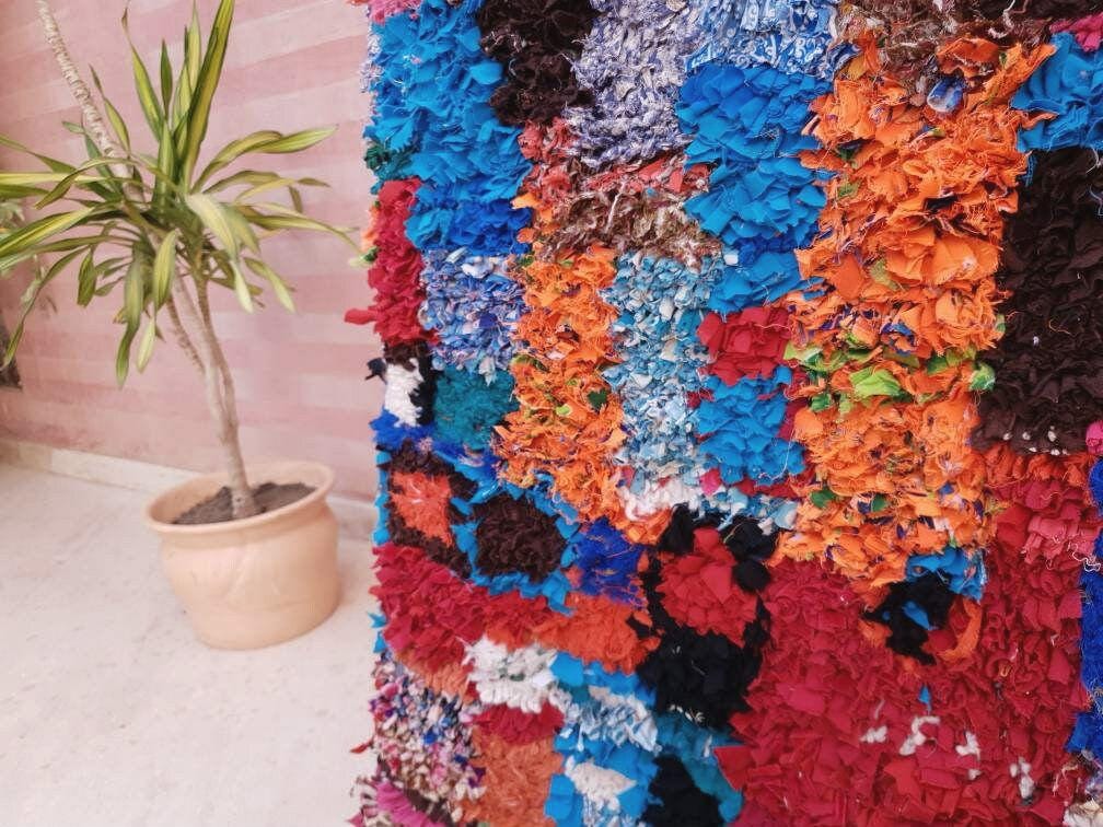 Gorgeous Moroccan Runner Rug 3.3x7.6 Super Pretty Boucherouite rug, Abstract Colorful Hallway rug Artistic Rug Authentic Antique Rug