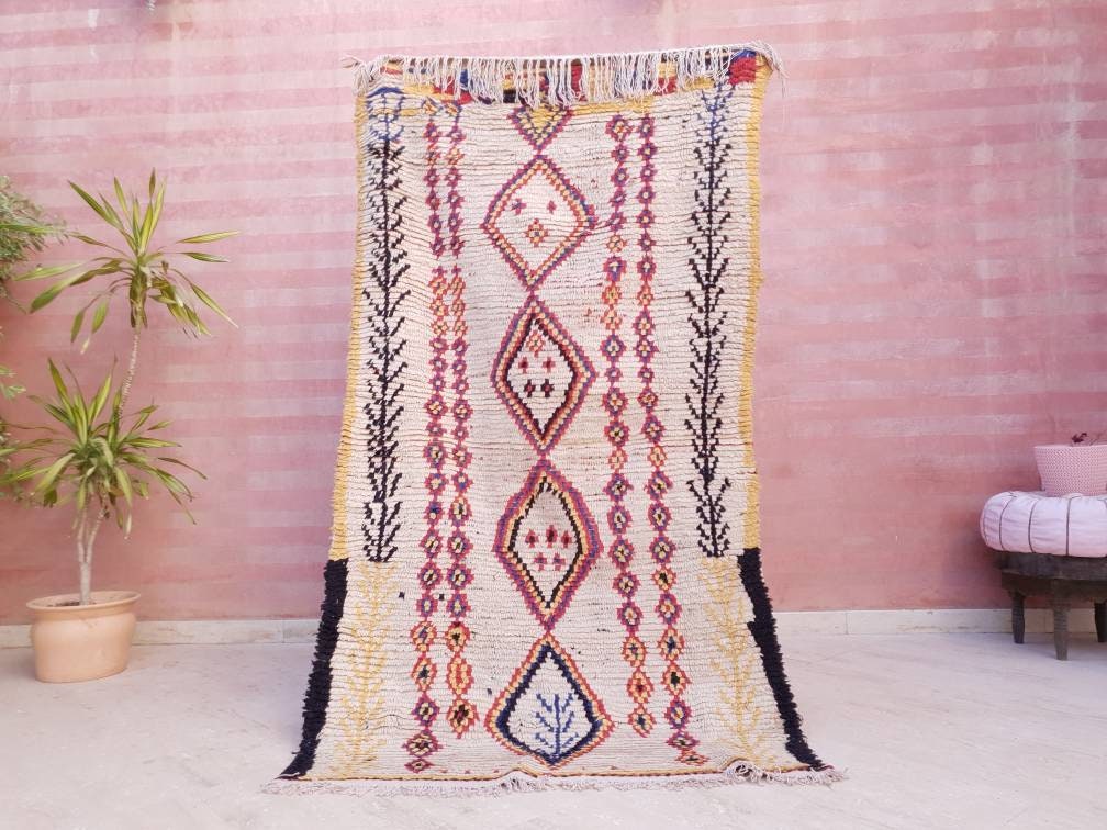 Vintage Moroccan rug 3.8x7.2 Azilal rug, midcentury berber morrocan rug bedroom rug living room rug boho rug boujaad rug