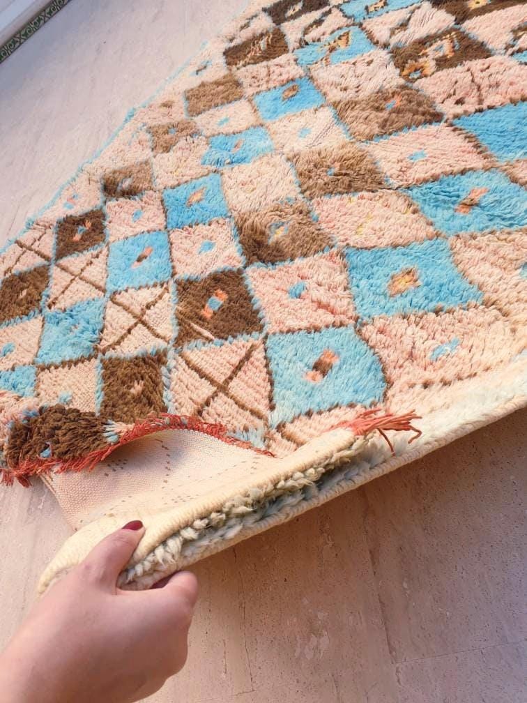 50% OFF CLOSING SALE Vintage Moroccan Rug 5.6x7.5 Stunning Blush Peach Blue Boujaad rug Geometric boujad rug, Moroccan rug | Pastels carpet