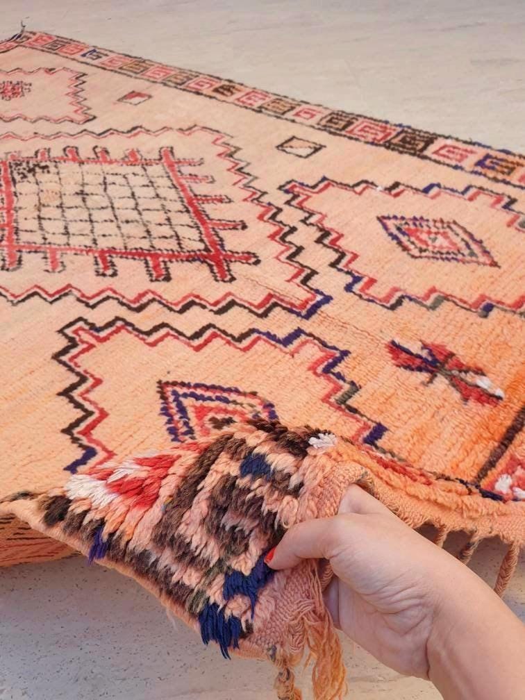 50% OFF CLOSING SALE Vintage Moroccan Rug 3.7x7.9 Stunning Muted Blush Peach Like Unique Boujaad rug, Papaya Azilal Rug berber wool rug