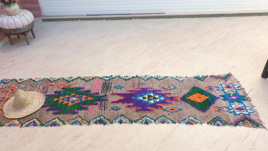 50% OFF CLOSING SALE Vintage Moroccan rug 2.6x9.8 Lovely vintage hallway rug, boujaad runner rug, gray colorful rug, entryway rug berber rug