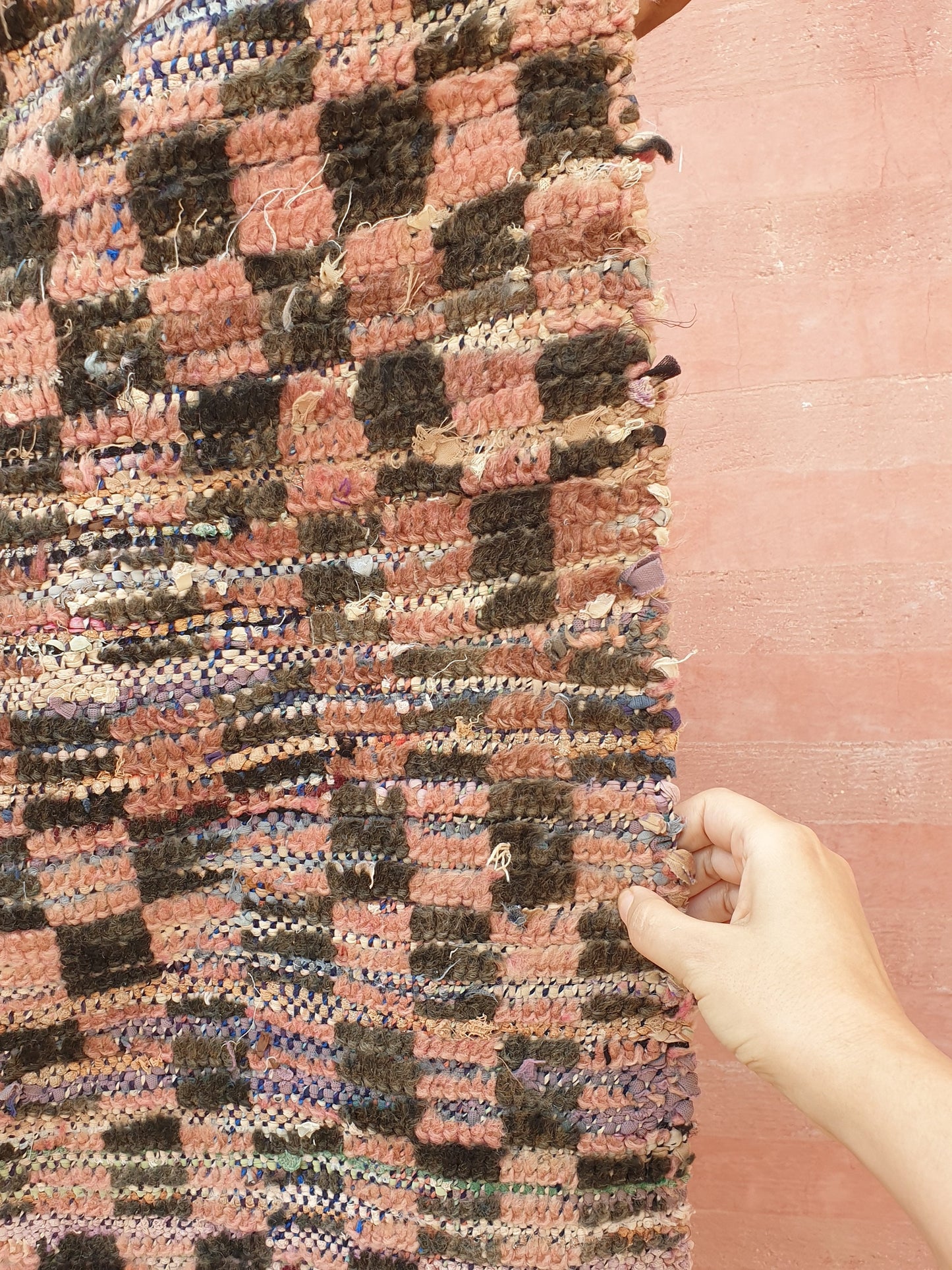 50% OFF CLOSING SALE Vintage Moroccan rug 2.9x7.6 Gorgeous Blush Brown Peach Pink Checkered rug | Boujaad hallway rug boujad rug