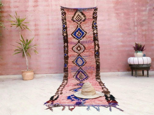 50% OFF CLOSING SALE Vintage Moroccan rug 2.8x10.5 Unique Stunning blush runner rug, colorful rug, boujaad rug, antique rug bedroom rug