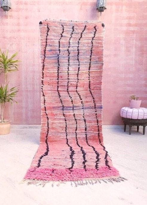 50% OFF CLOSING SALE Vintage Moroccan Rug 3.2x10 Gorgeous Pink boujaad runner rug blush pink berber runner rug boujad kitchen rug
