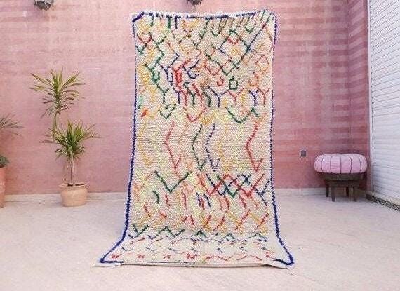Vintage Moroccan Rug 4×8 ft Berber Azilal Rug, Vintage Beni ourain rug, bedroom rug, living room rug, morrocan carpet, boho rug, tribal rug