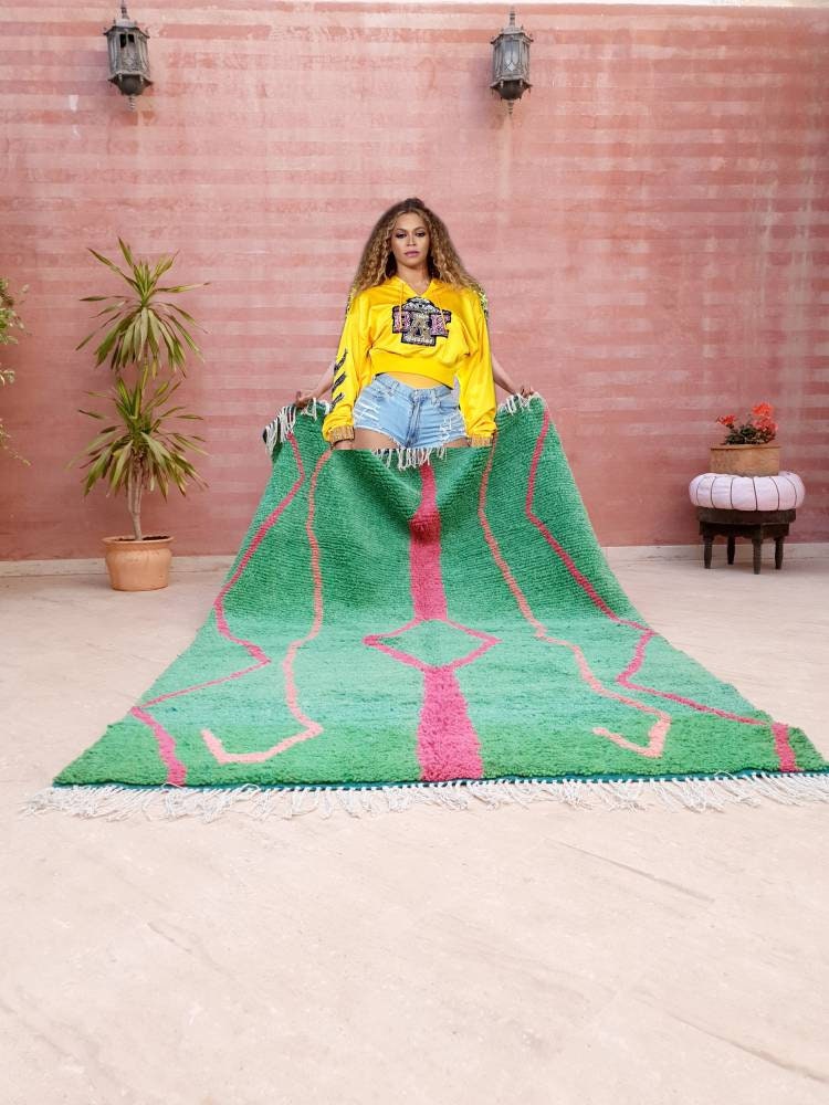 Stunning Green Pink Moroccan Rug 5x8.5 Beni ourain rug fushia rug, Azilal Rug, bedroom rug nursery rug living room rug ZAYA144