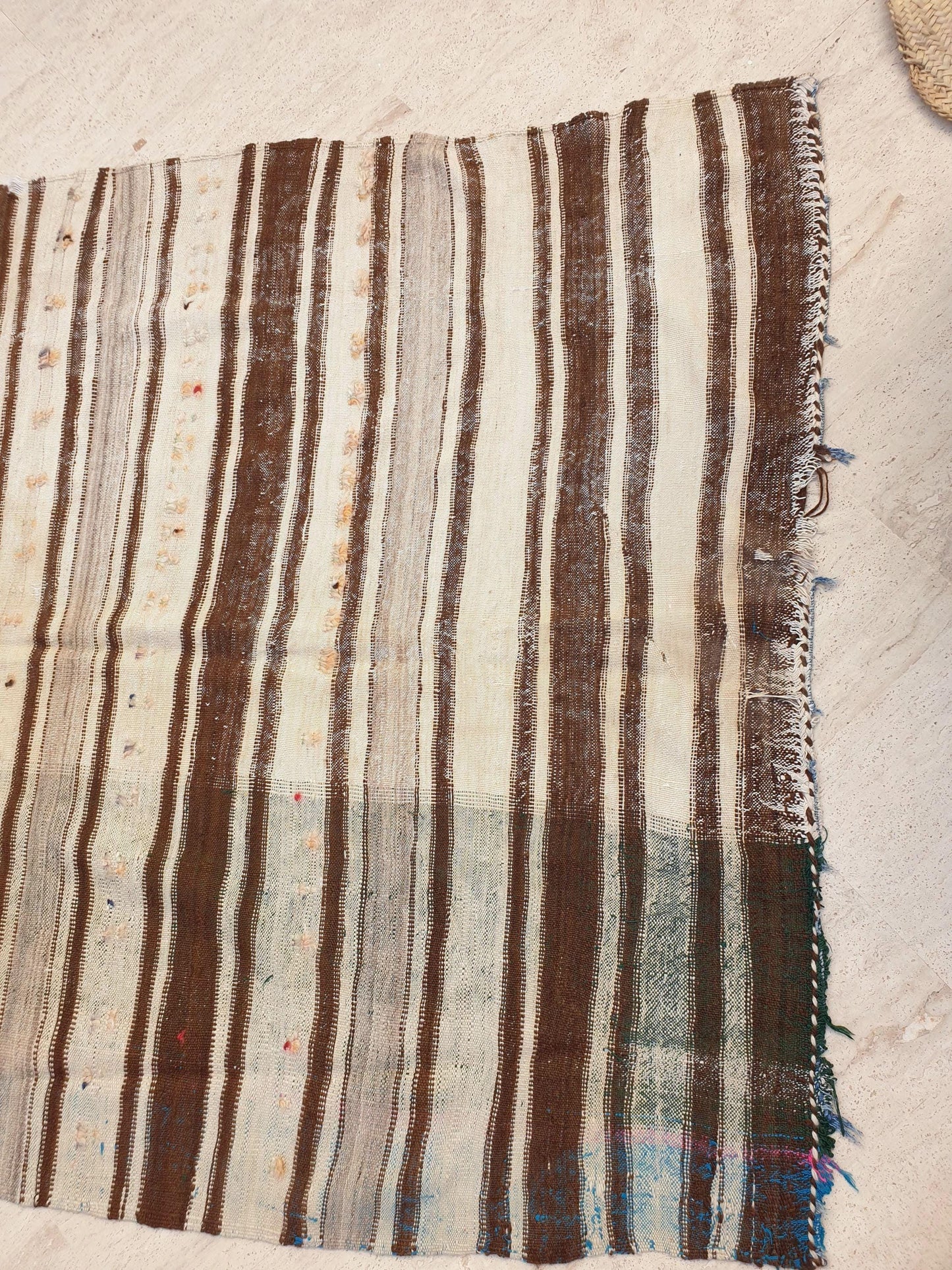 Vintage Moroccan Rug 4.3x8.7 Unique Beige Brown Moroccan Kilim | Woven wool flatweave rug | antique tribal rug Berber wool throw