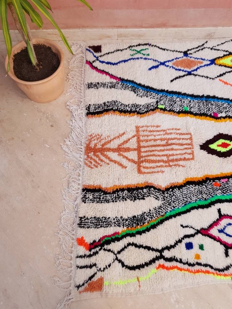 Fine Moroccan Rug 5.3x8.5 Designer Azilal Rug Authentic Berber carpet by ME Nursery Beni Ourain rug, living room rug