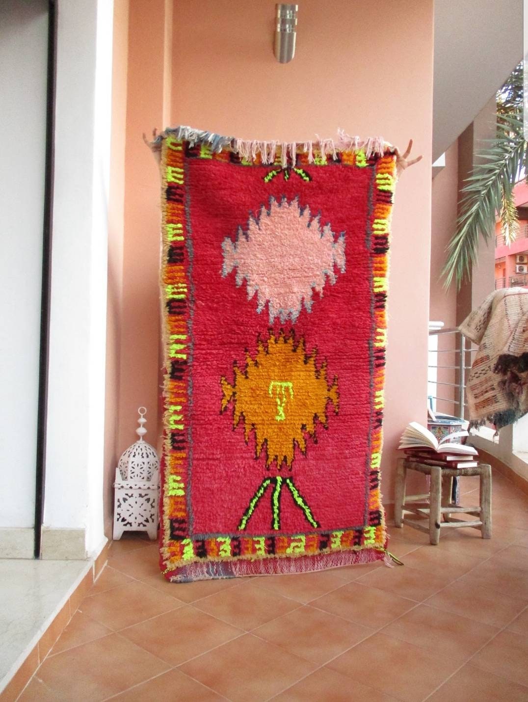 Vintage Moroccan rug, Vintage azilal rug Authentic Morrocan rug boucherouite rug bedroom rug living room rug, accent rug red runner rug