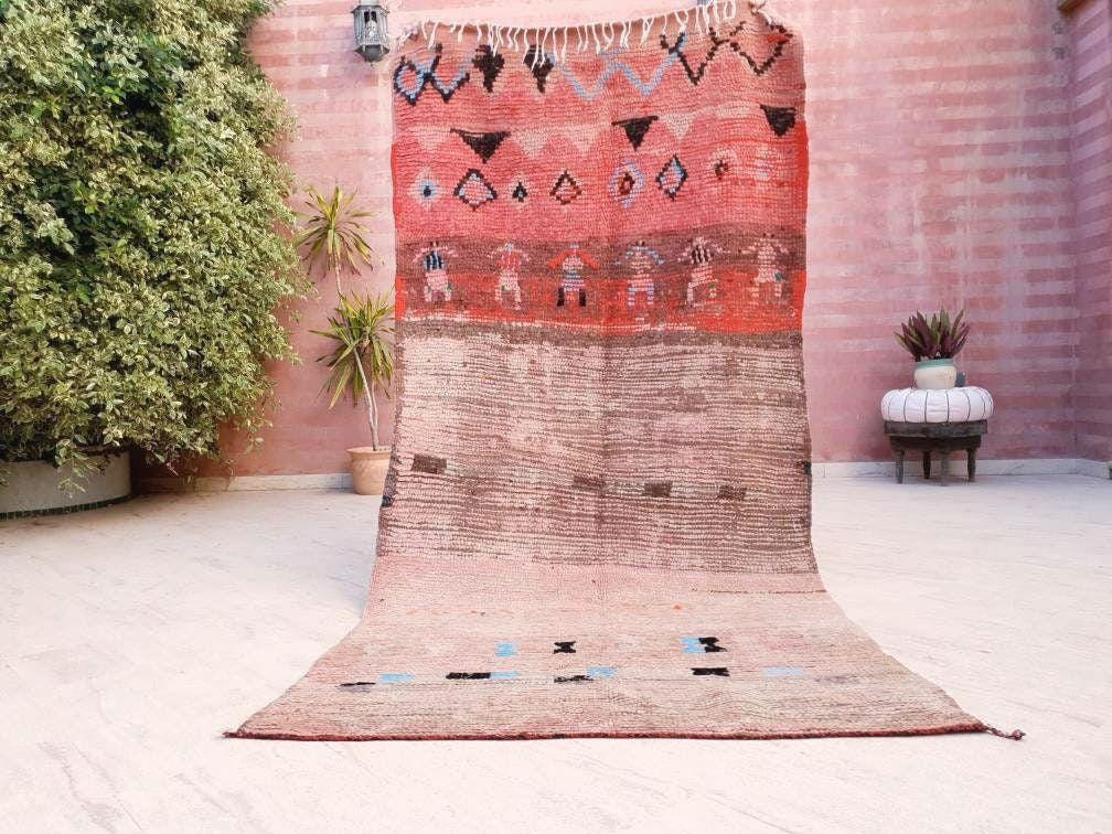 Vintage Moroccan rug 4x8.4 Unique boujaad rug "6 People" Blush pink Antique beige Boujad rug, Unique bohemian bedroom rug morocco rug