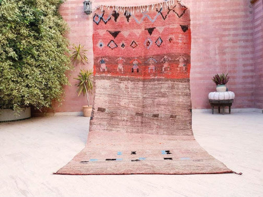 Vintage Moroccan rug 4x8.4 Unique boujaad rug "6 People" Blush pink Antique beige Boujad rug, Unique bohemian bedroom rug morocco rug