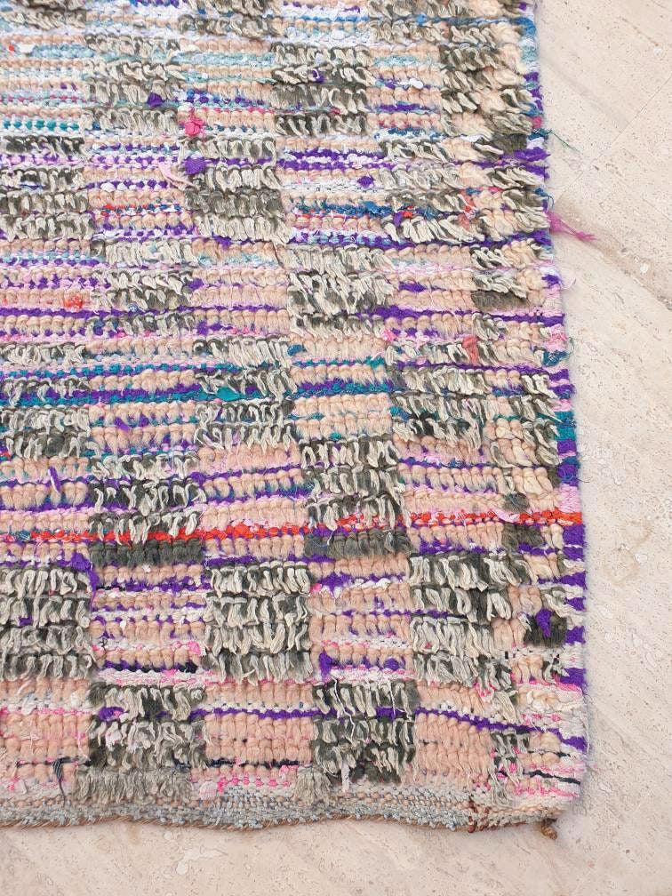Vintage Moroccan Rug 4.2x7.1 Gorgeous Blush Checkered Boujaad Rug | living room rug | Purple Peach checkered Area Rug