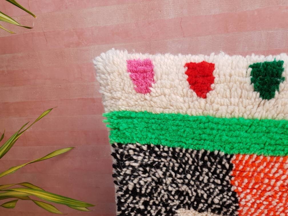 Azilal Berber Rug, Handspun Wool, Colorful Moroccan Rug (3.5x5.6 ft)