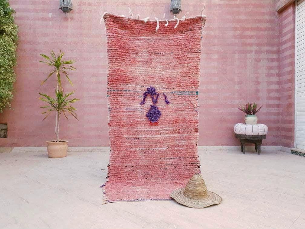 Super Pretty Vintage Moroccan Rug 2.9x6.8 "Lady in Purple" Blush Boujaad runner rug  bedroom livingm hallway berber rug