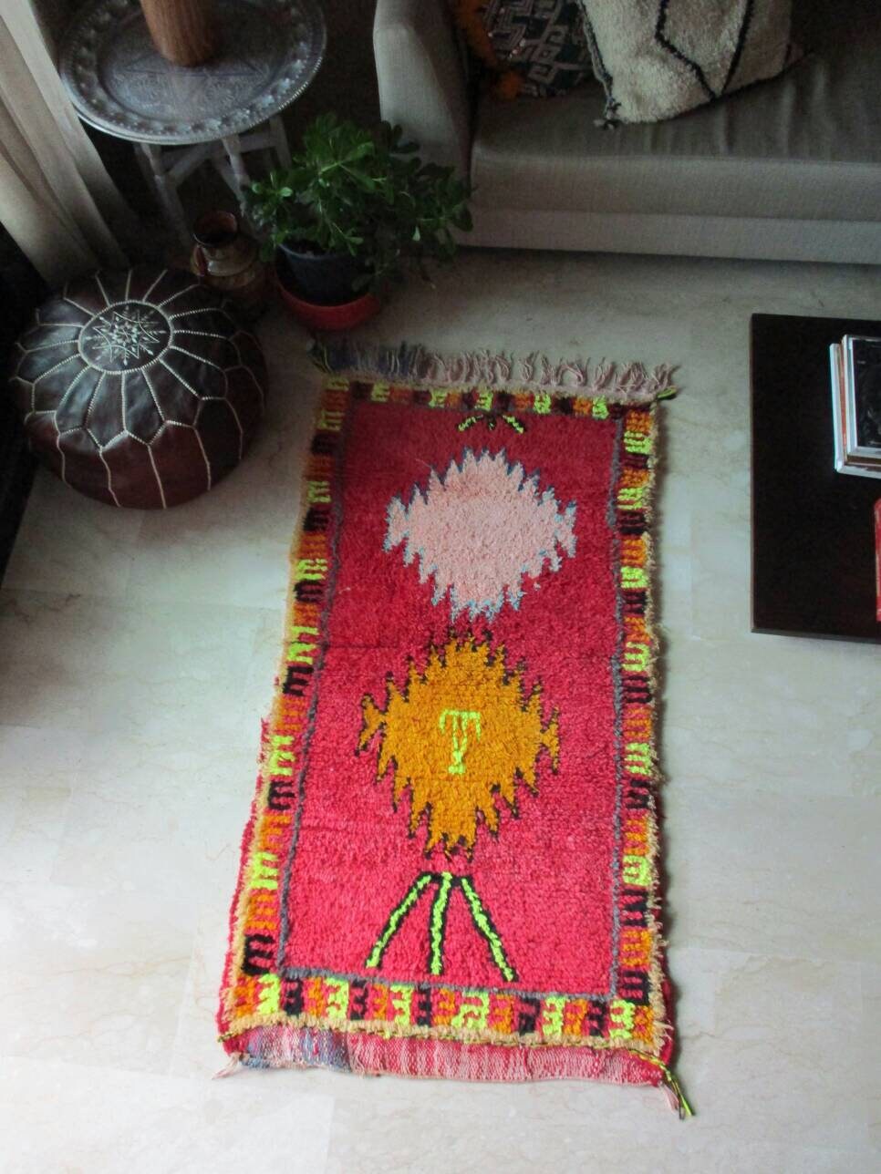 Vintage Moroccan rug, Vintage azilal rug Authentic Morrocan rug boucherouite rug bedroom rug living room rug, accent rug red runner rug