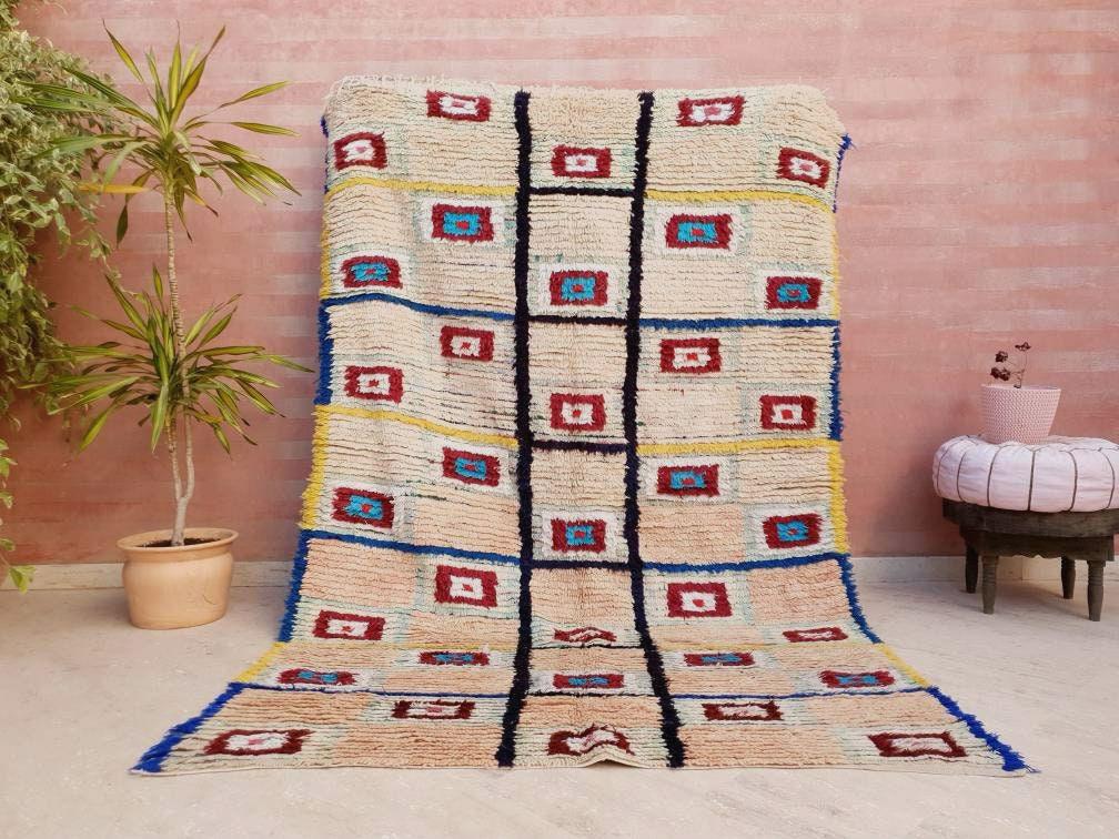 Vintage Moroccan Rug | 5.2x8.2 Stunning Boujaad rug Unique blush rug pastels  rug boujaad living room berber rug