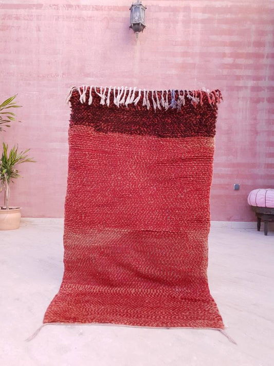 Vintage Moroccan Rug 2.8x5.1 Gorgeous Unique Red Boujaad Rug, Maroon Boujad Rug, Bedroom rug, minimal Muted red rug