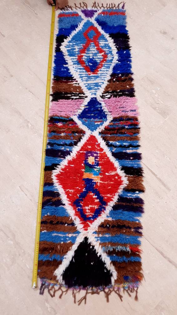 Vintage Moroccan Rug 1.7x6.1 Super Pretty Runner Rug Abstract Boujaad Rug | Berber Boucherouite Hallway Rug|