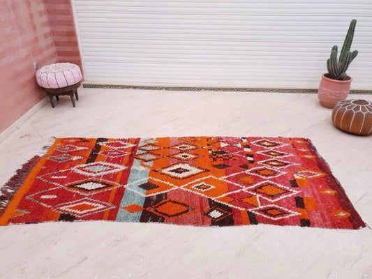 50% OFF CLOSING SALE Vintage Moroccan rug 4.3x9.3 Gorgeous Boujaad Rug, Red Orange Collector Morrocan rug, colorful rug vintage area rug