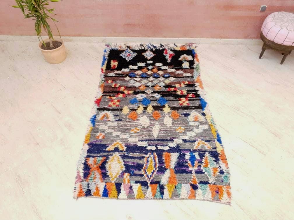 Vintage Moroccan Rug 3.5x7.5 Stunning Vintage Boujaad Rug, Berber Artistic Rug, bedroom rug, bedside rug, artistic rug