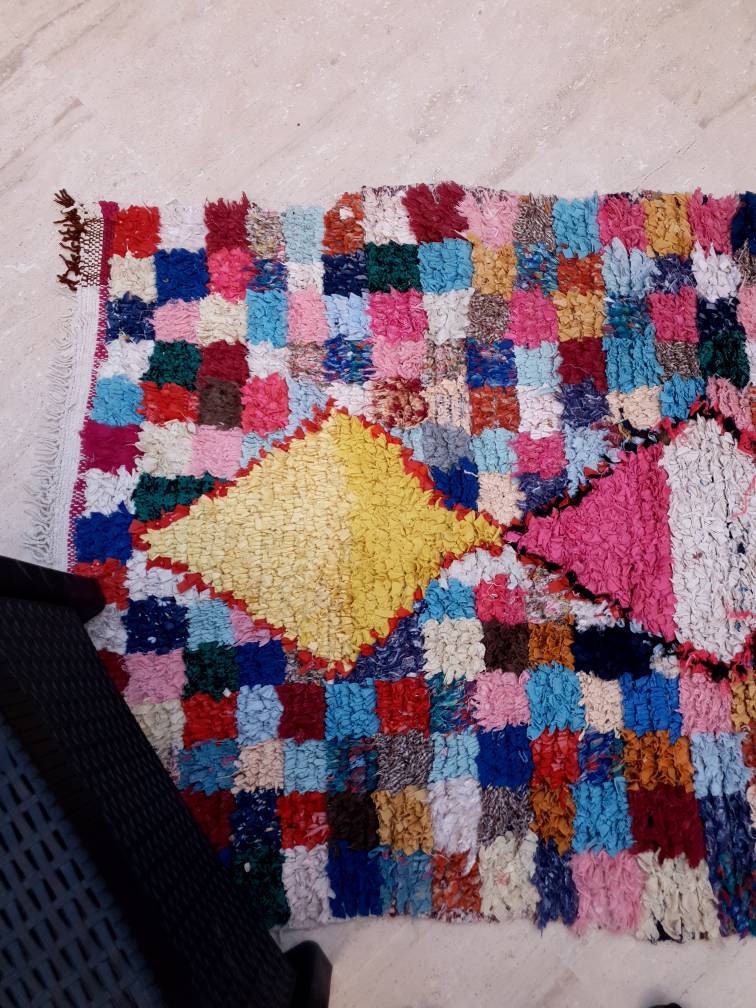 Vintage Moroccan Rug 3x9 Super Pretty Runner Rug | Boujaad Rug  | Berber Boucherouite Rug | Hallway Rug | Vintage Entry way Rug