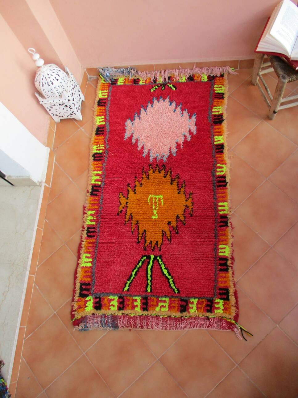 Vintage Moroccan rug, Vintage azilal rug Authentic Morrocan rug boucherouite rug bedroom rug living room rug, accent rug red runner rug