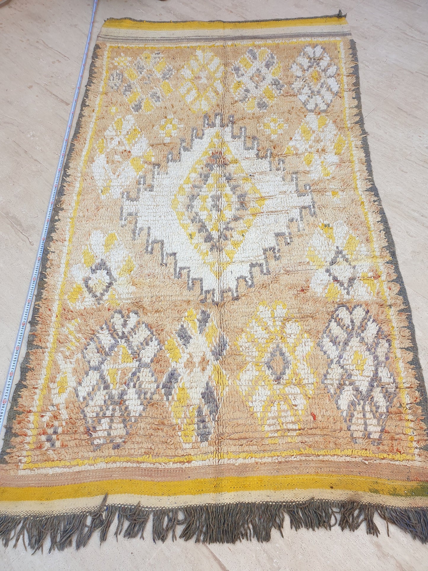 50% OFF CLOSING  SALE Stunning Moroccan rug 5x8.8 Rare Antique Yellow Gray Vintage Boujad rug Authentic  Morrocan Tribal Saffron rug