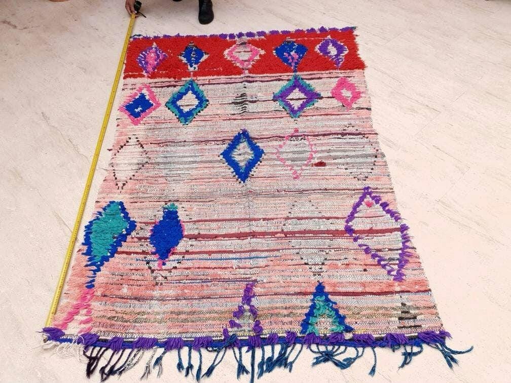 50% OFF CLOSING SALE Vintage Moroccan Rug 4.5x6.7 Gorgeous Abstract boujaad Rug large bedroom rug living room rug, Pink red rug