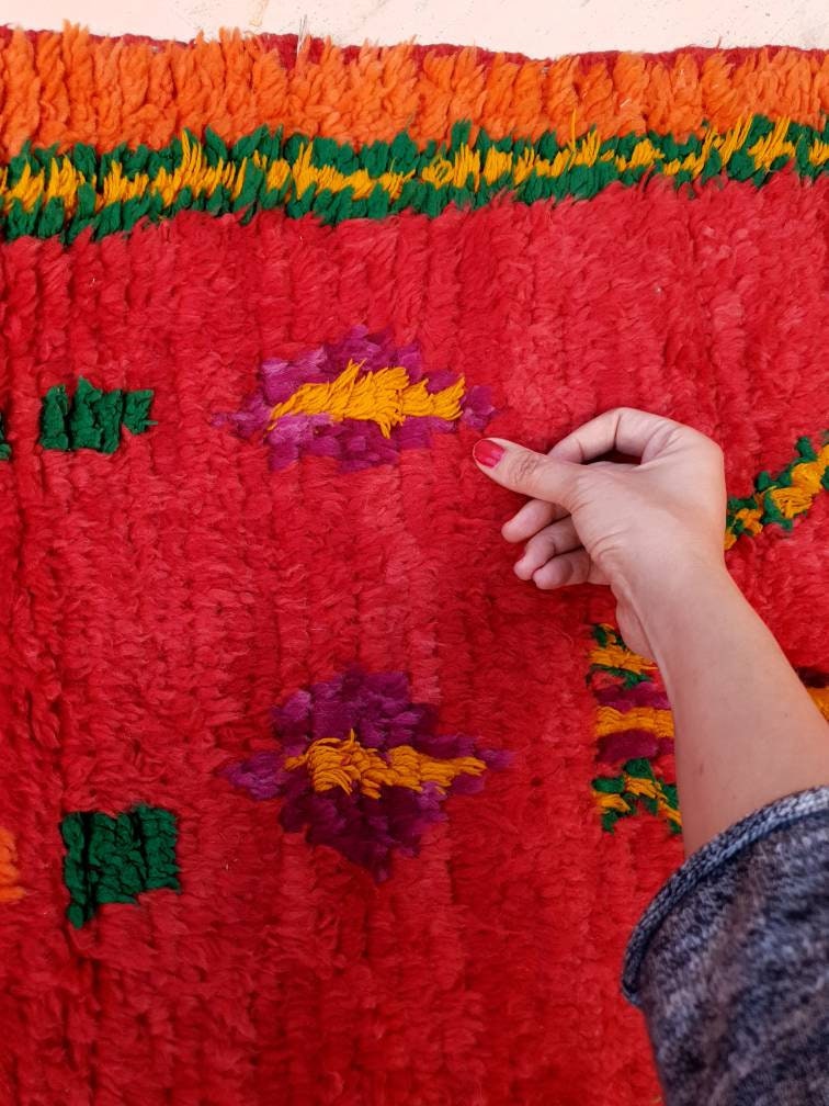 Vintage Moroccan Rug 2.6x8 Gorgeous Abstract Runner Rug, Unique Red Berber boujaad rug bedroom rug, living room rug be