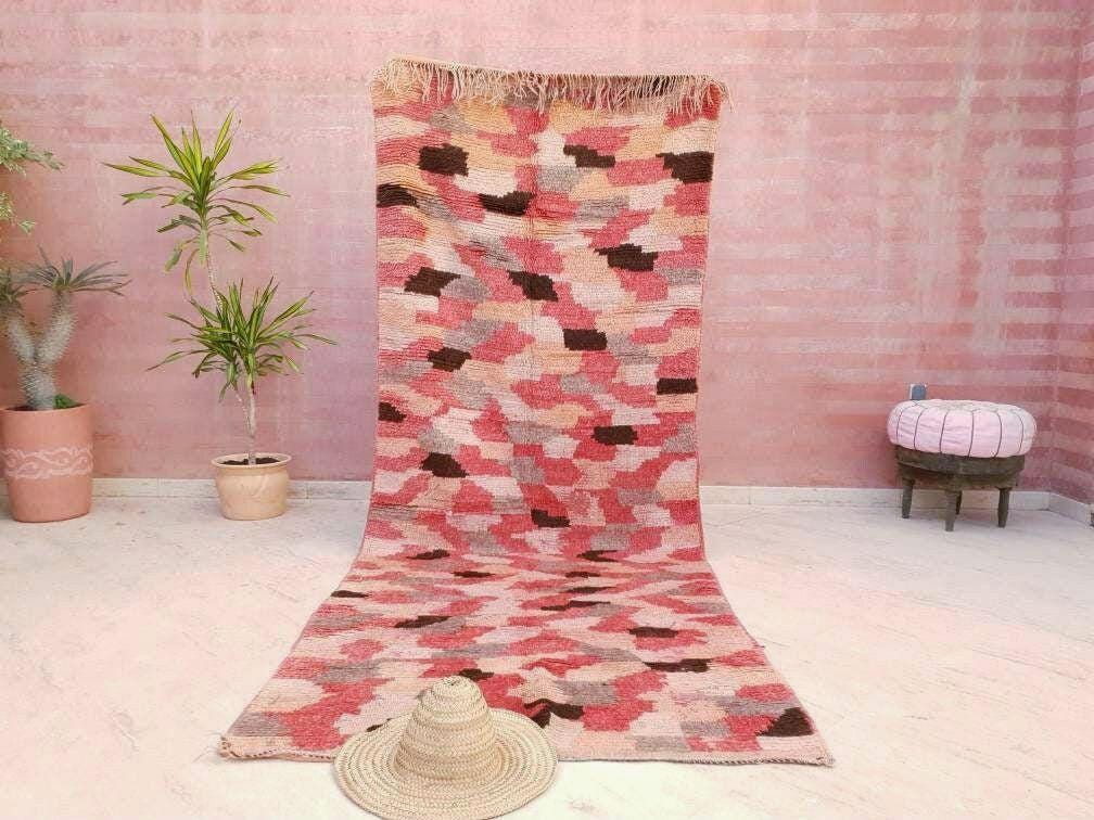 50% OFF CLOSING SALE Vintage Moroccan rug 4.1x10.5 Stunning Boujaad rug, Checkered Boujad Rug, blush warm tones muted rug  living room rug