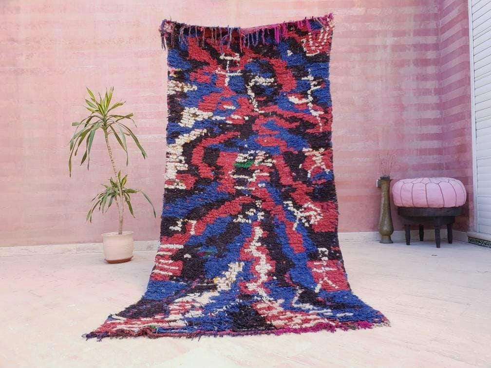 Vintage Moroccan rug 3.5x7.5 Boucherouite unique Azilal rug Morrocan rug "America" bedroom rug bedside rug bohemian living room rug VAZ21