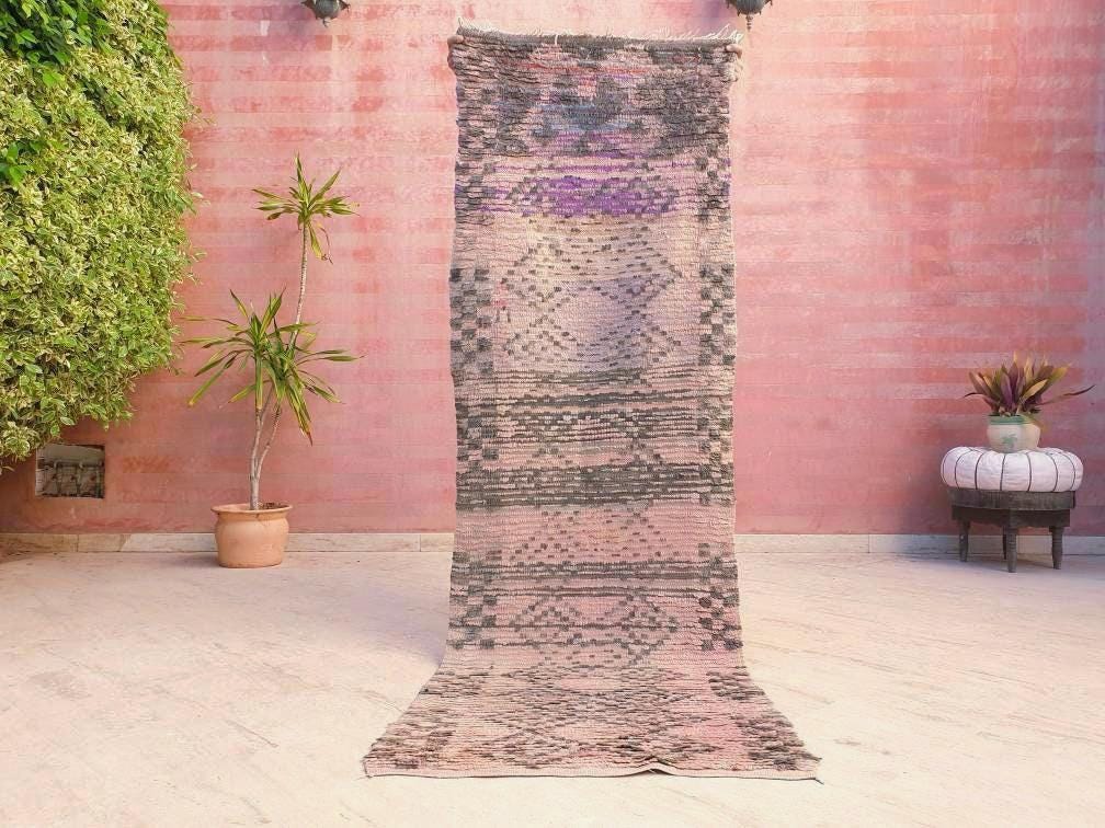 Vintage Moroccan Rug 2.6x7.8 Gorgeous Boujaad rug Purple beige Runner rug Blush mauve Blush Pink Beige rug