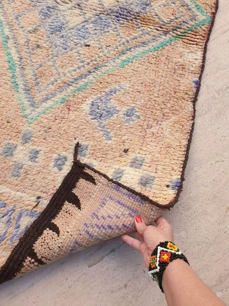 50% OFF CLOSING SALE Vintage Moroccan Rug 5.4x7 Marvelous large cream rug Latté Boujaad Teal Beige rug, pastels morocan rug, squarish carpet