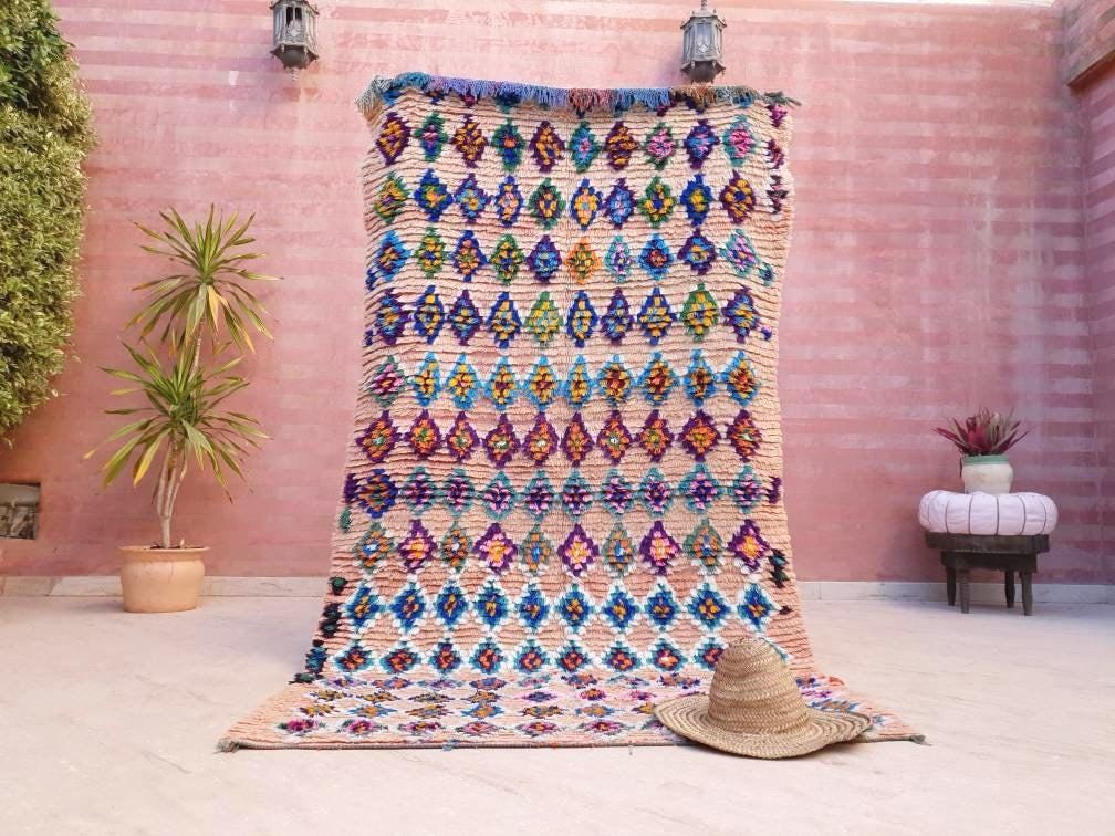Gorgeous Moroccan Rug 4.5x8.1 Super Pretty Pastels Colorful rug  Blush moroccan rug,  beni ourain rug soft handmade rug living room rug