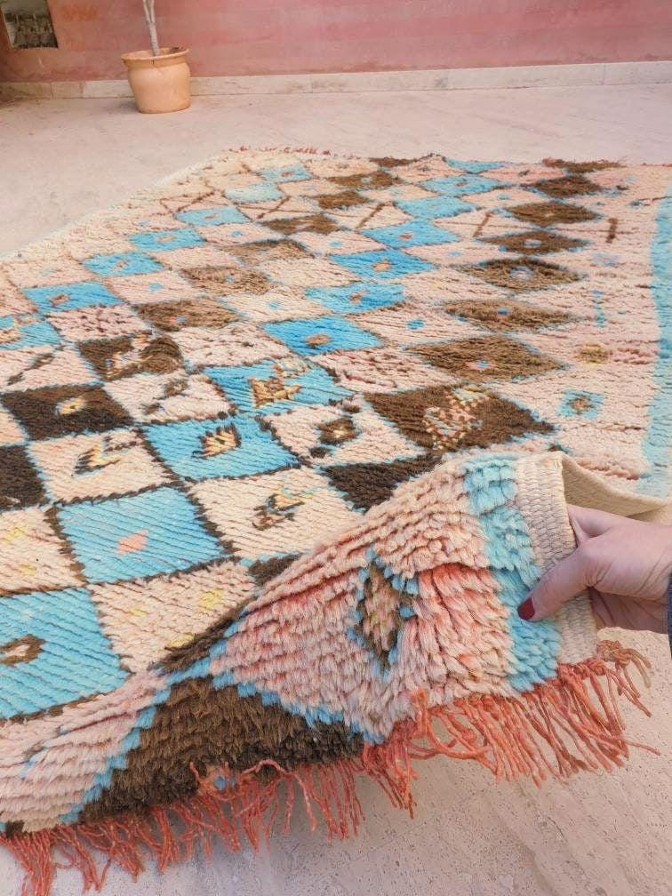 50% OFF CLOSING SALE Vintage Moroccan Rug 5.6x7.5 Stunning Blush Peach Blue Boujaad rug Geometric boujad rug, Moroccan rug | Pastels carpet