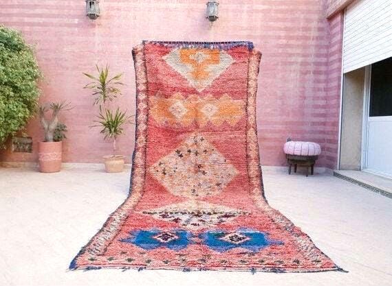 Gorgeous Vintage Moroccan Rug 5x11.5 Marvelous Vintage Boujaad rug | Large Berber rug boujad rug blush beni ourain rug