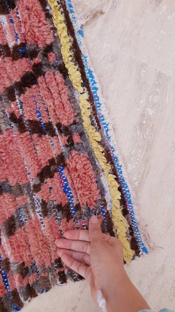 Vintage Moroccan Rug 4x6 Blush Boujaad Rug | tribal Pattern  pink checkered area Rug | accent rug blush pink rug