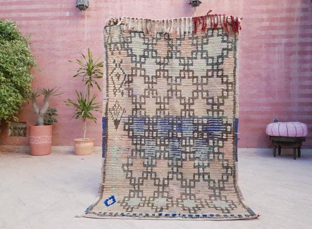 50% OFF CLOSING SALE Vintage Moroccan Rug 3.6x6 Stunning Antique Geometric rug, blush pastels boujaad berber rug, artistic rug bedroom rug