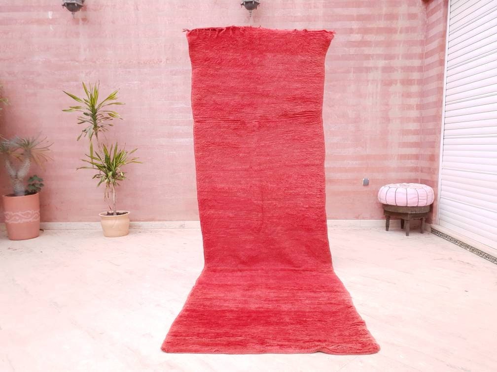 Vintage Moroccan Rug | 3.3x10.3 Gorgeous Boujaad muted red runner rug, Artistic Hallway rug, Unique red runner rug Authentic Beni mguild rug