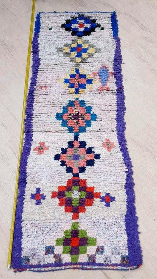 Vintage Moroccan runner rug, Super Pretty Unique Colorful boucherouite rug 2.5x7 Tribal Runner Rug, Morocco rug bedroom rug